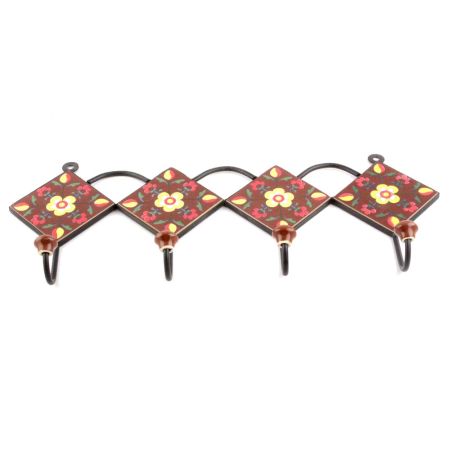 Brown And Yellow Ceramic Floral Tiles Hooks